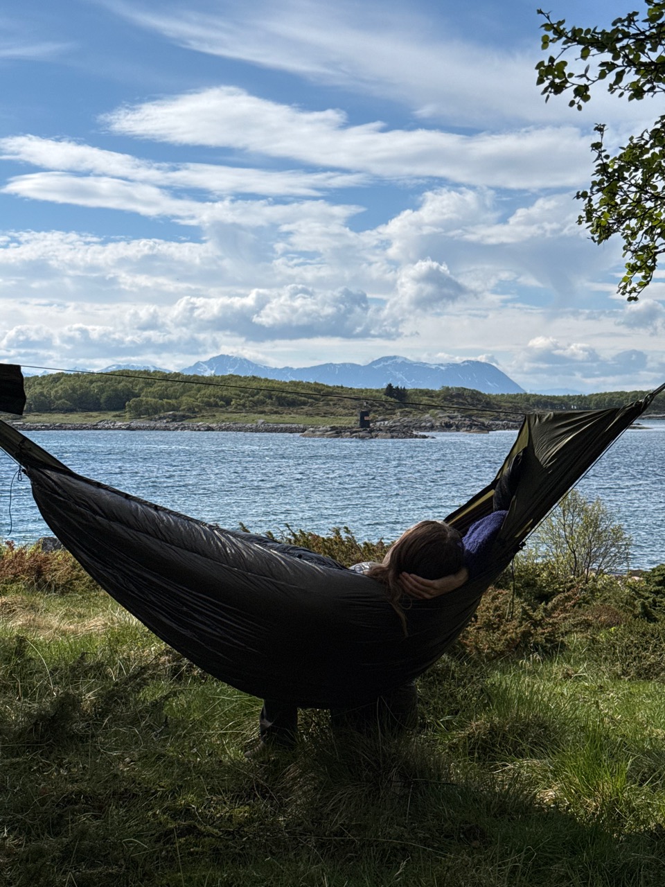 Resting in the Momo Jord Hammock with a view over the fjord